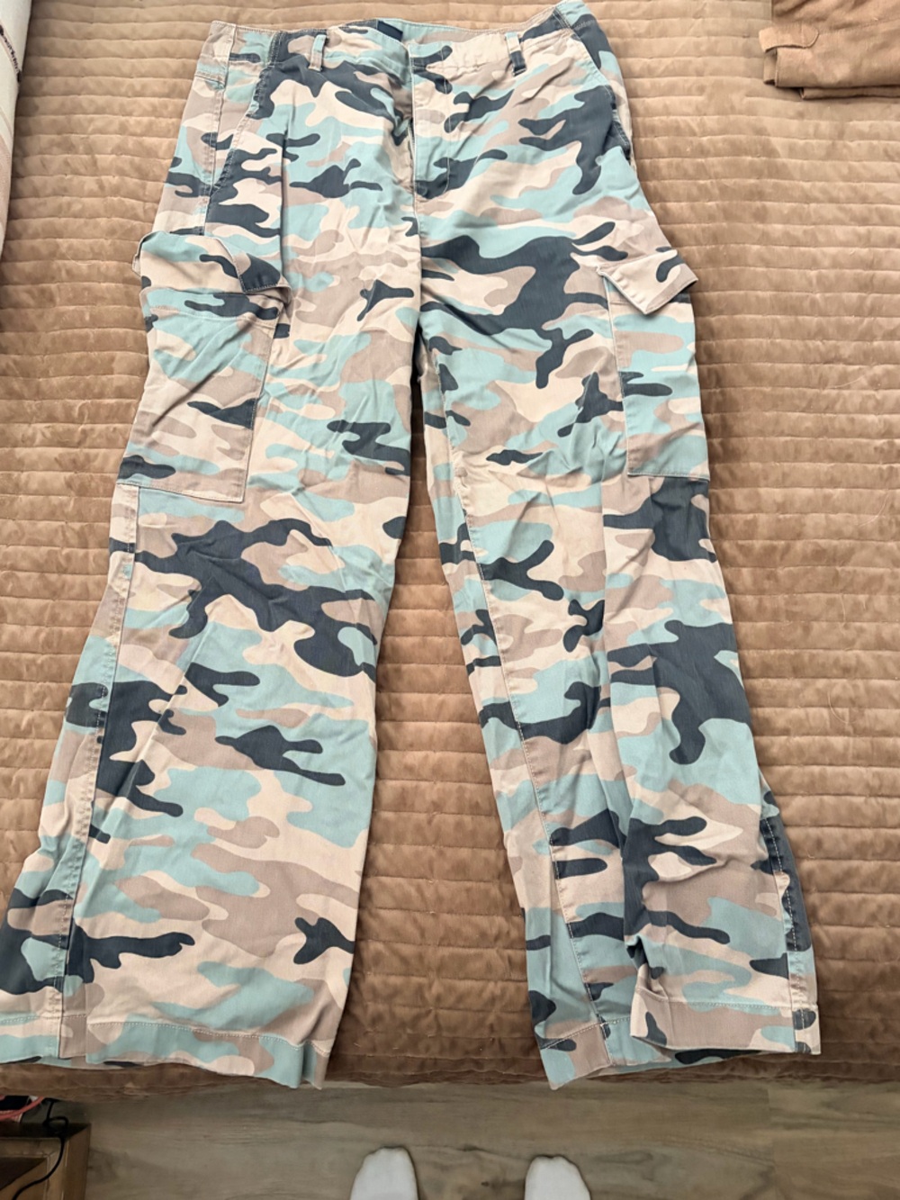 GAP Women's Wide Leg Camo Pants - Light Blue, Tan & Black